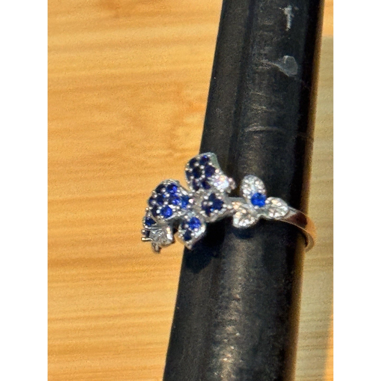 Sterling Silver Blue Sapphire Flower Ring Diamond Accent Floral Cluster Size 6.5