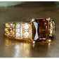 Vintage 18K GF Brown Crystal Rhinestone Cocktail Ring Size 9.25