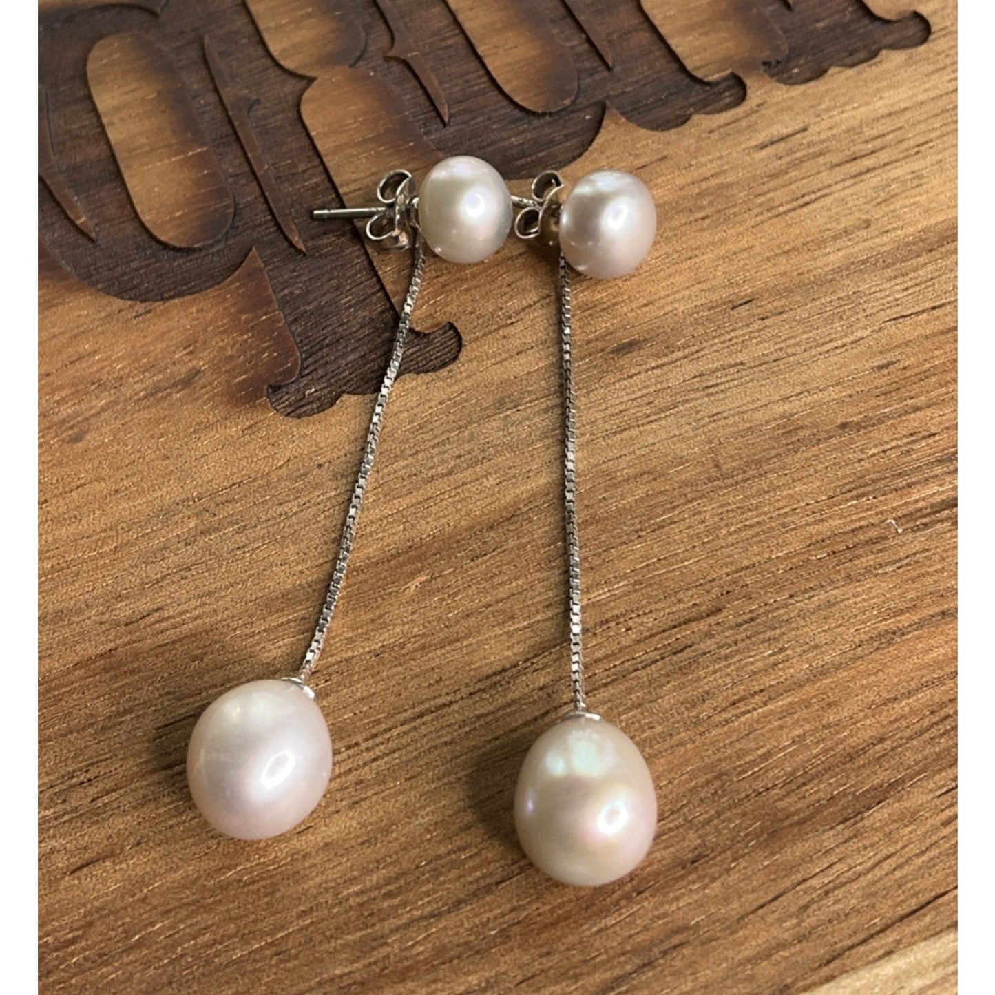 Sterling Silver Pearl Drop Earrings Long Dangle Minimalist