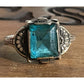 Vintage Sterling Silver 10K Gold Emerald Cut Green Glass 90s Ring Size 7.5