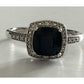 Sterling Silver 925 M Black Onyx Halo Ring CZ Accents Size 7.5