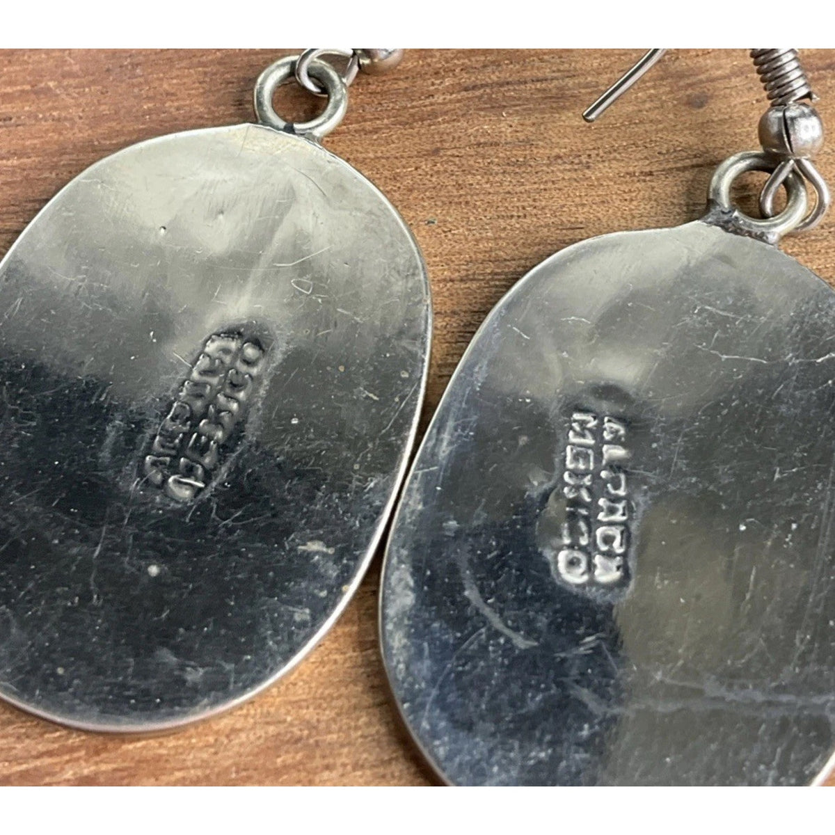 Vintage Alpaca Sterling Silver Mother of Pearl Abalone Inlay Dangle Earrings