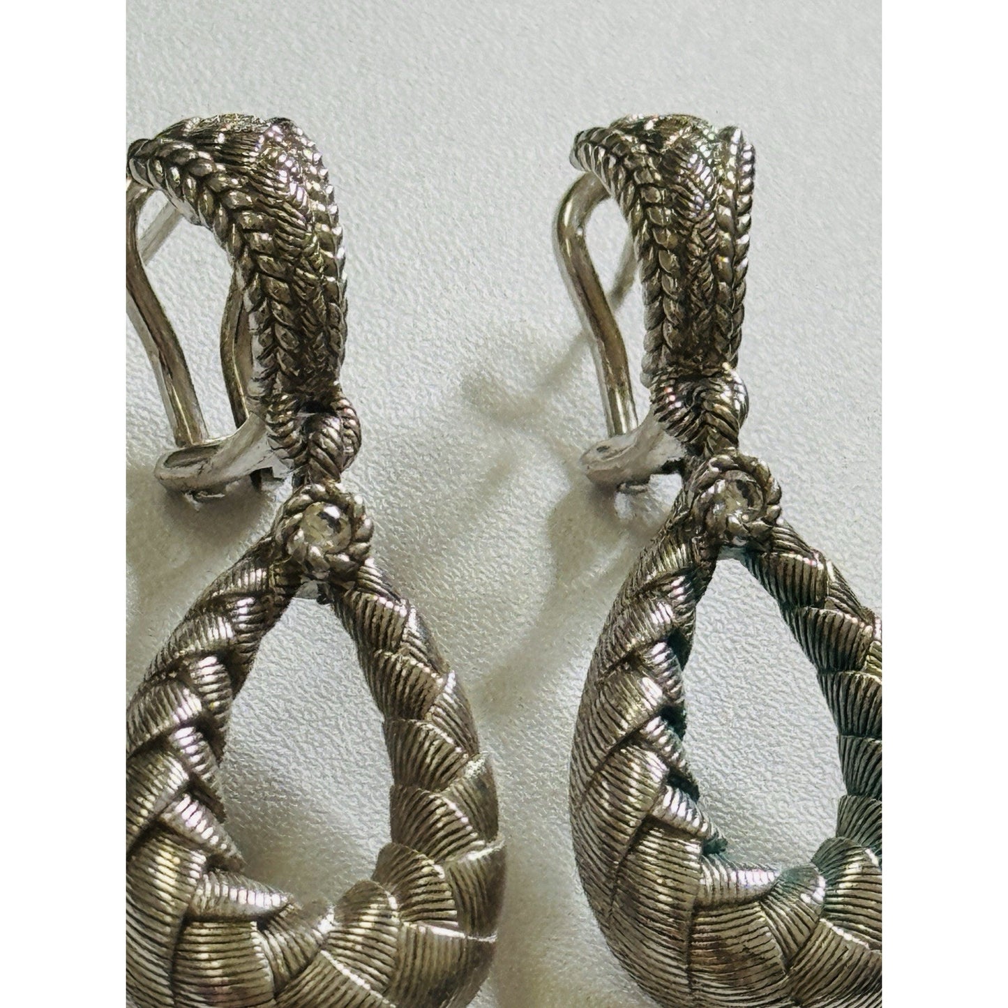 Vintage Judith Ripka Sterling Silver Textured Braided Teardrop Earrings 10g