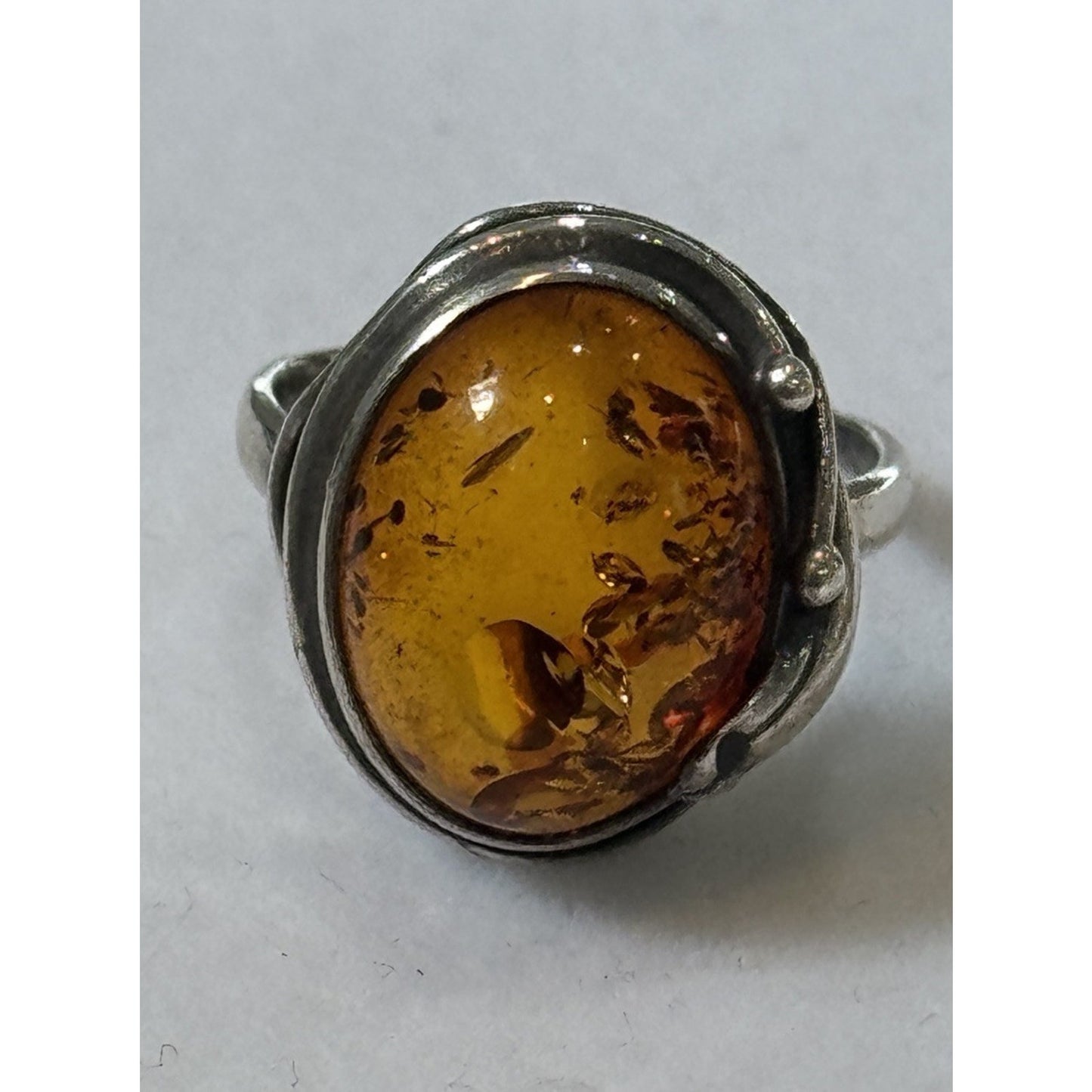 Vintage 925 Baltic Amber Cognac Sterling Silver Ring Size 7.5 Statement Ring