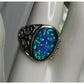 Vintage Sterling Silver Blue Green Oval Opal Filigree Ring Size 9