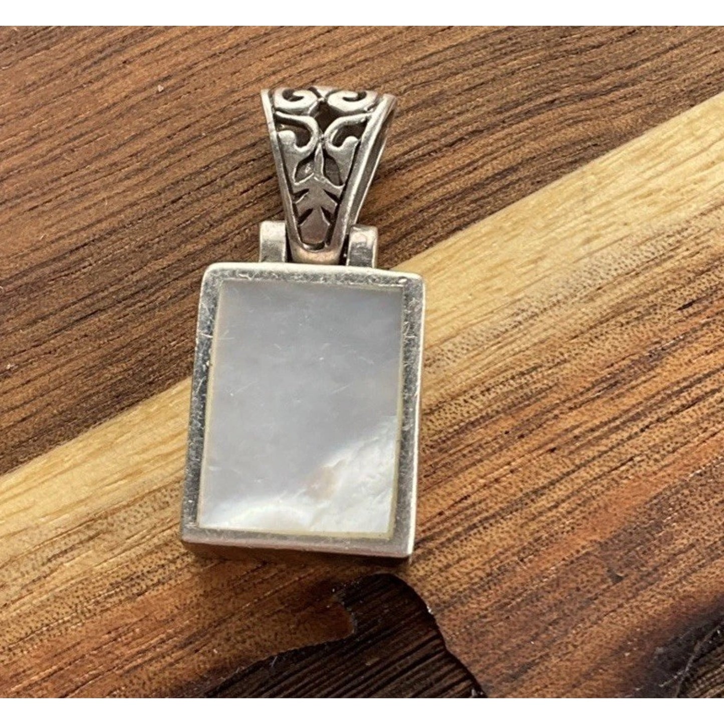 Sterling Silver Moonstone Pendant 925 Rectangle Cabochon Minimalist Bali Style