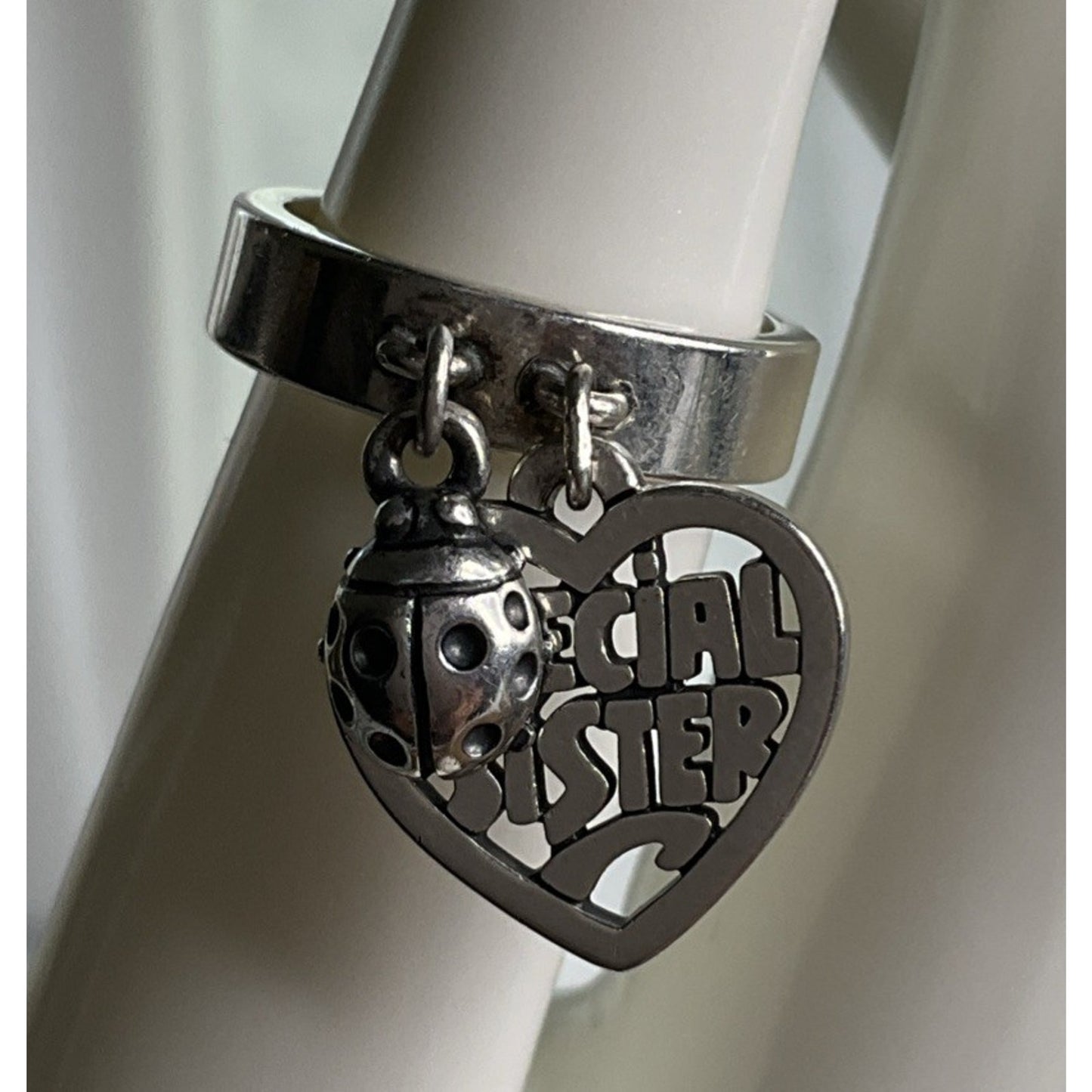 Retired James Avery Sterling Silver Double Dangle Ring Size 6 with 2 Charms