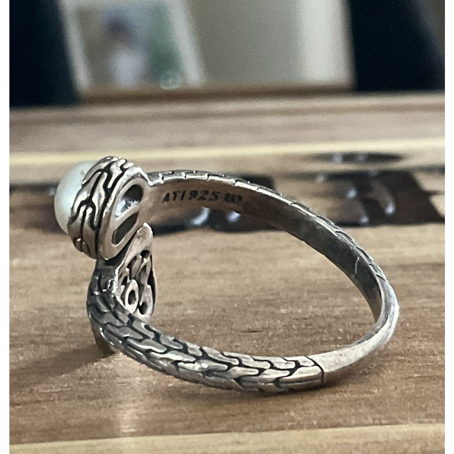 Vintage Main And Sterling Silver 925 Filigree Heart and Pearl Bypass Ring Sz 7