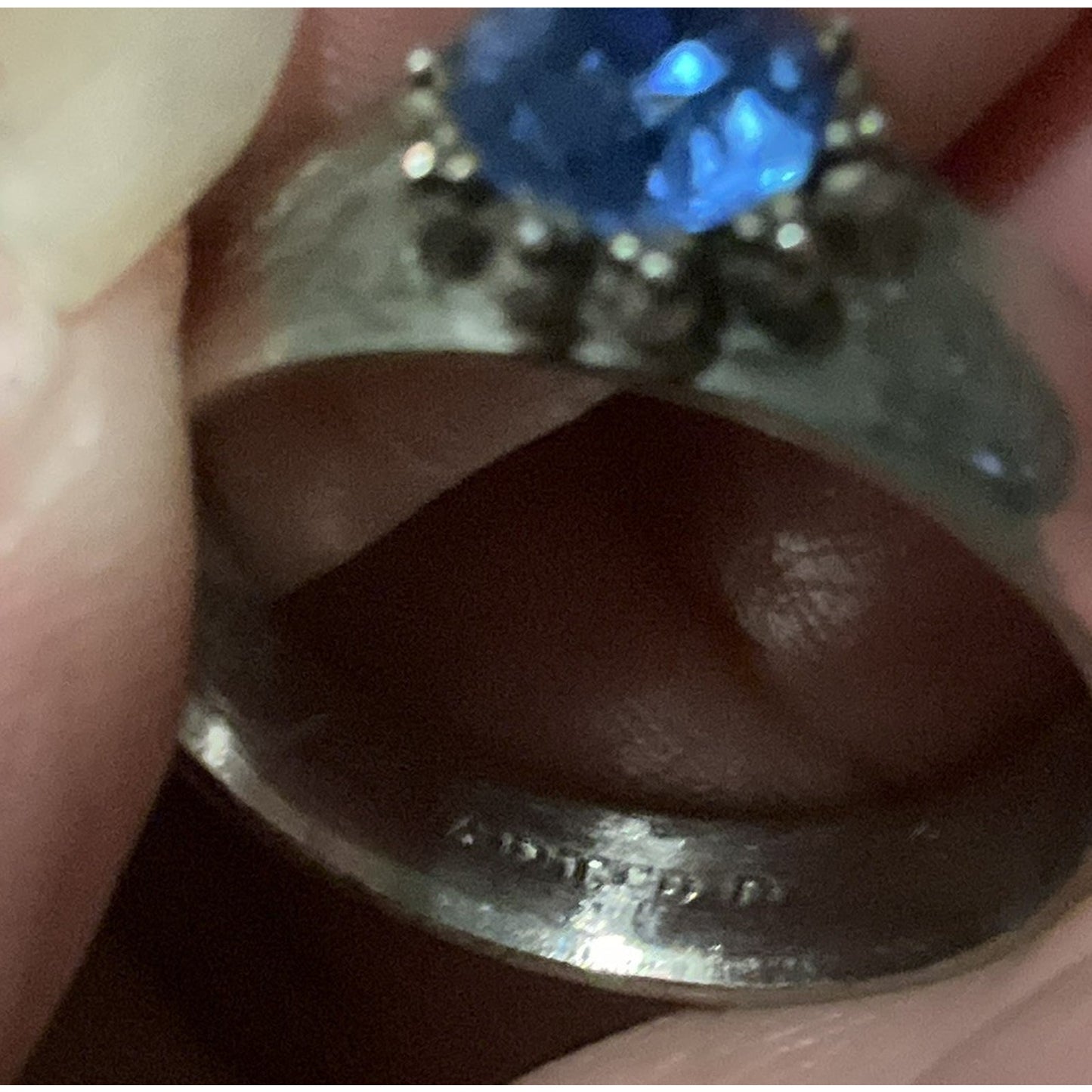 Vintage Thai Sterling Silver Blue Topaz Ring Wide Engraved Band