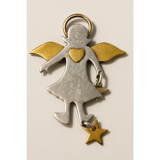 Vintage Taxco Angel Brooch Pin Sterling Silver & Brass IP Indalecio Paredes