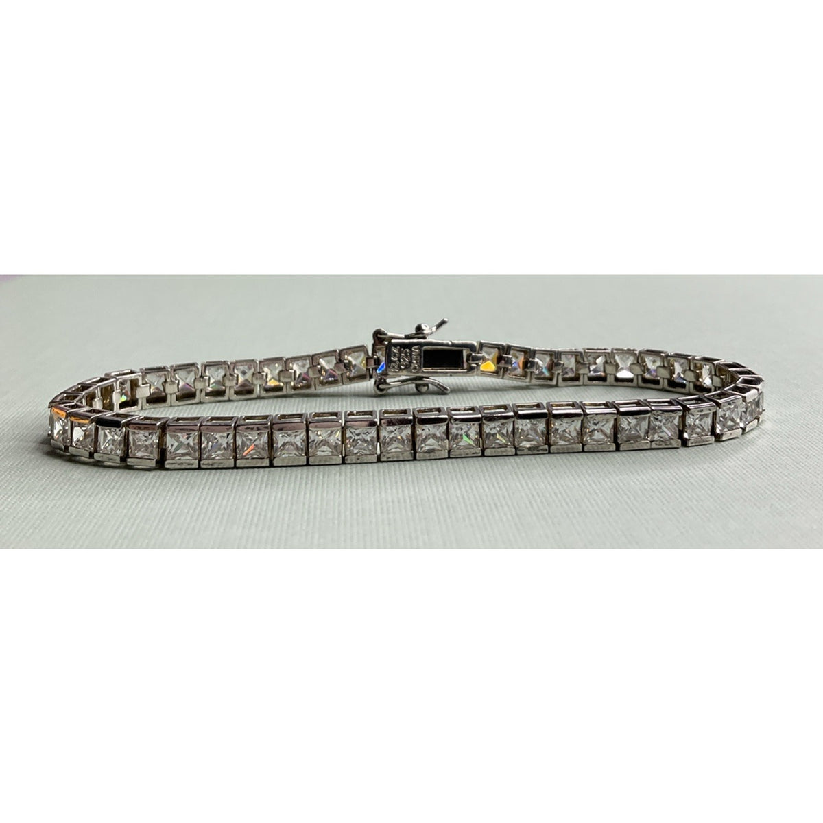 Sterling Silver Cubic Zirconia 7.25 Inch Box Chain Tennis Bracelet