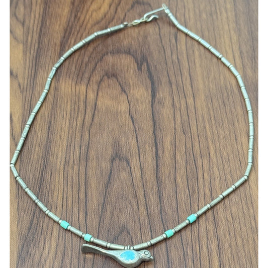 Vintage Sterling Silver Turquoise Bird Necklace 15” 925 Southwestern Native