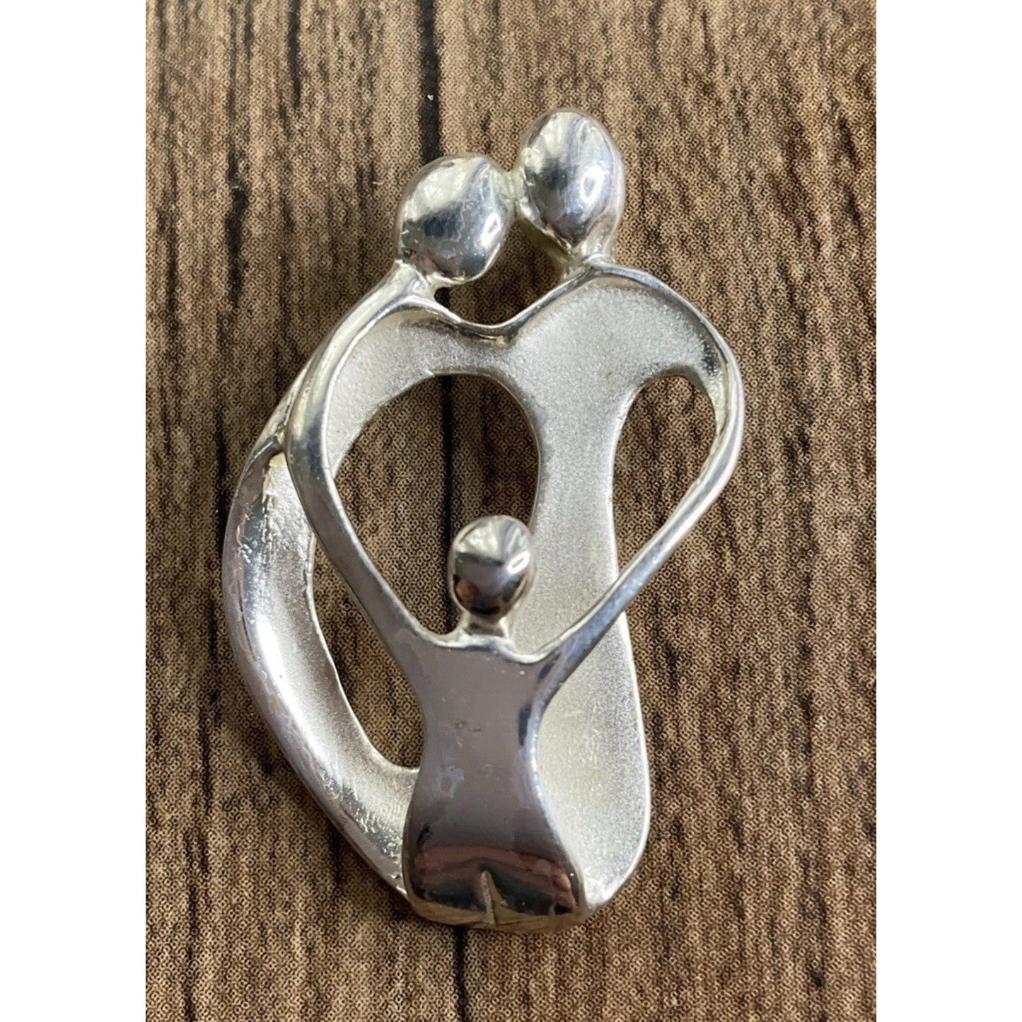 Sterling Silver Mother & Child Pendant 925 Family Love Heart Abstract Vintage