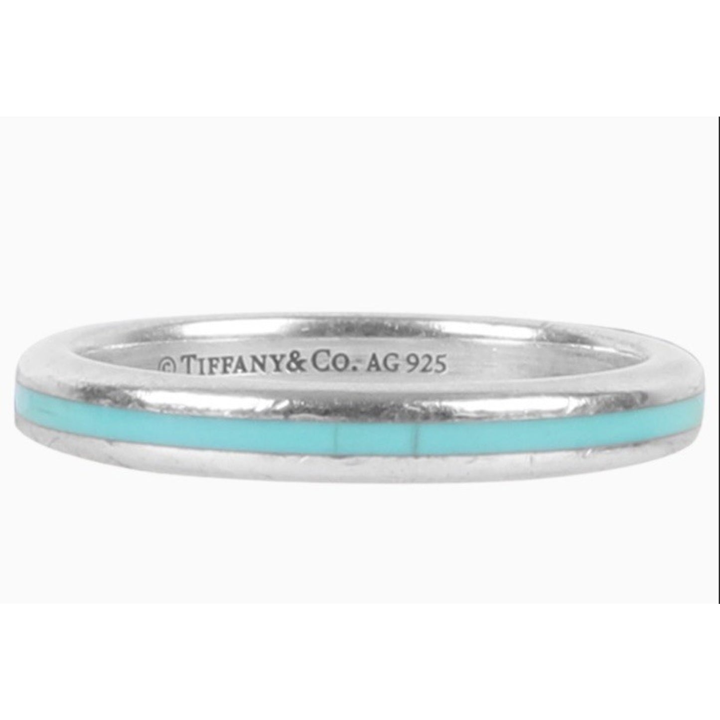 Retired Tiffany & Co. Blue Enamel Sterling Silver Narrow Stripe Band Ring Size 8