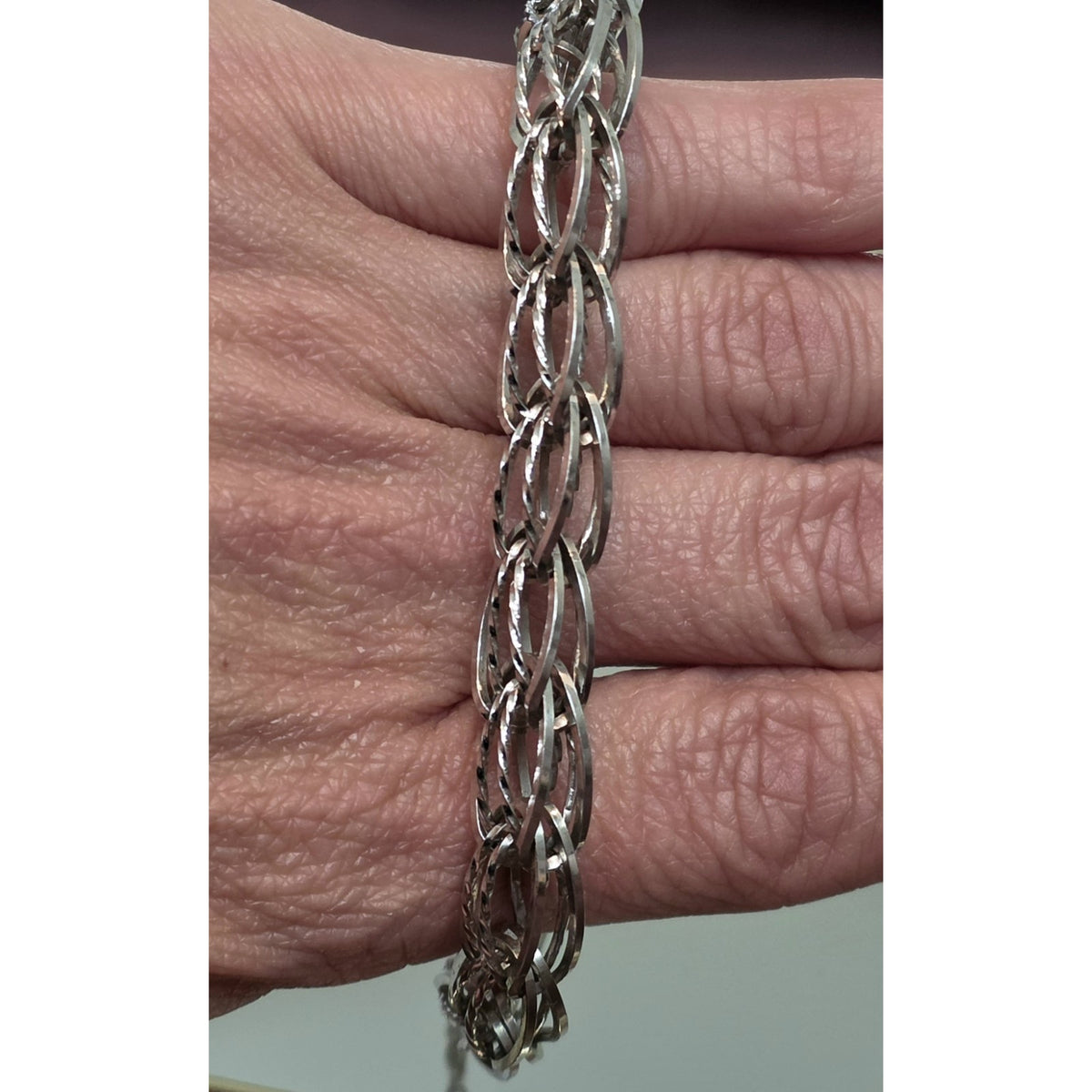 Vintage Silver Silver Braided Woven Oval Twisted Diamond Cut Link Bracelet 7.5”