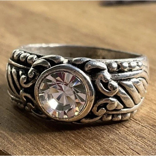 PD Sterling Silver CZ Scroll Ring Vintage Style Style Size 7