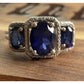 SAI Sterling Silver Blue Sapphire Blue 3 Stone Ring 925 Milgrain Setting Size 8