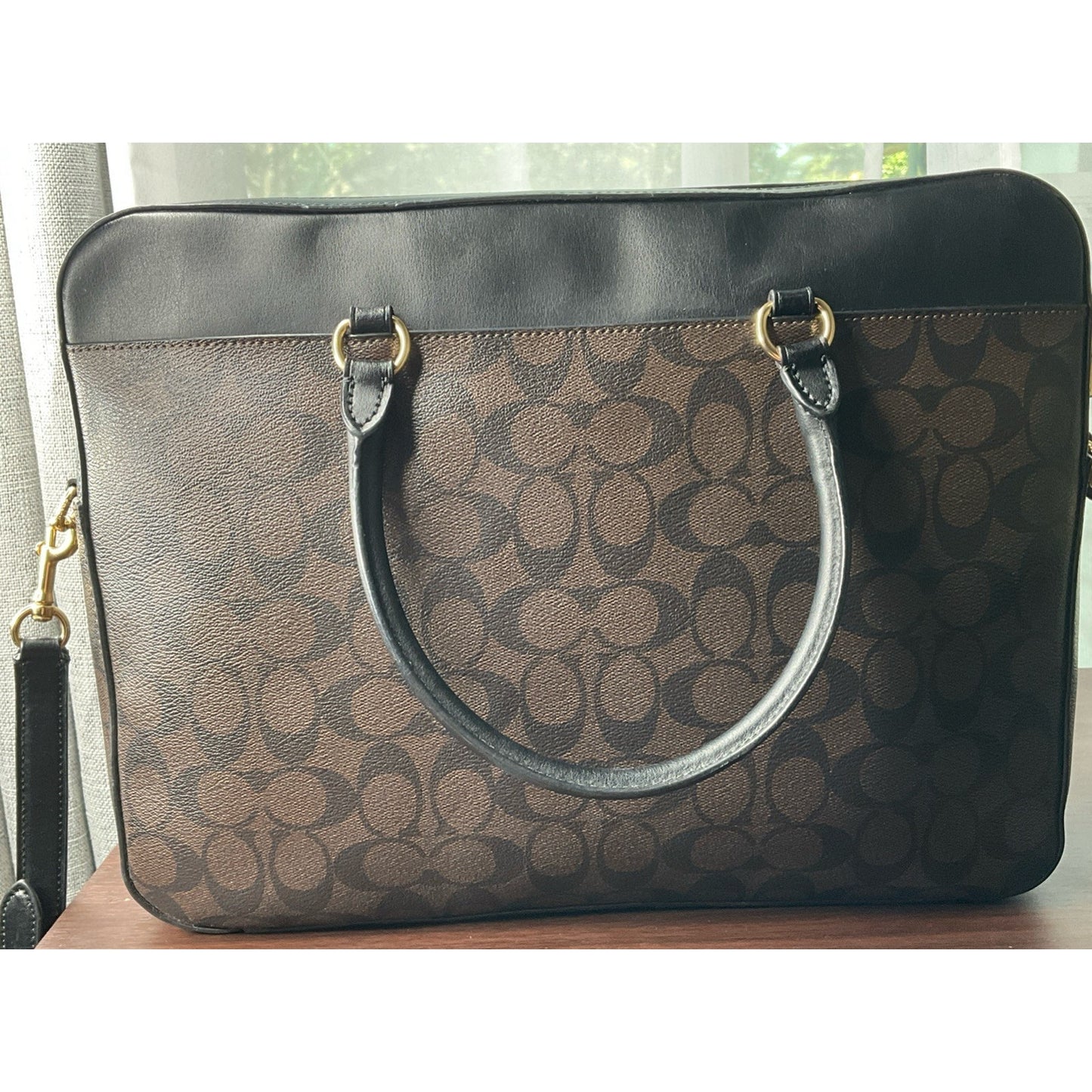 Coach Signature Padded 15" Laptop Briefcase Leather Brown/Black