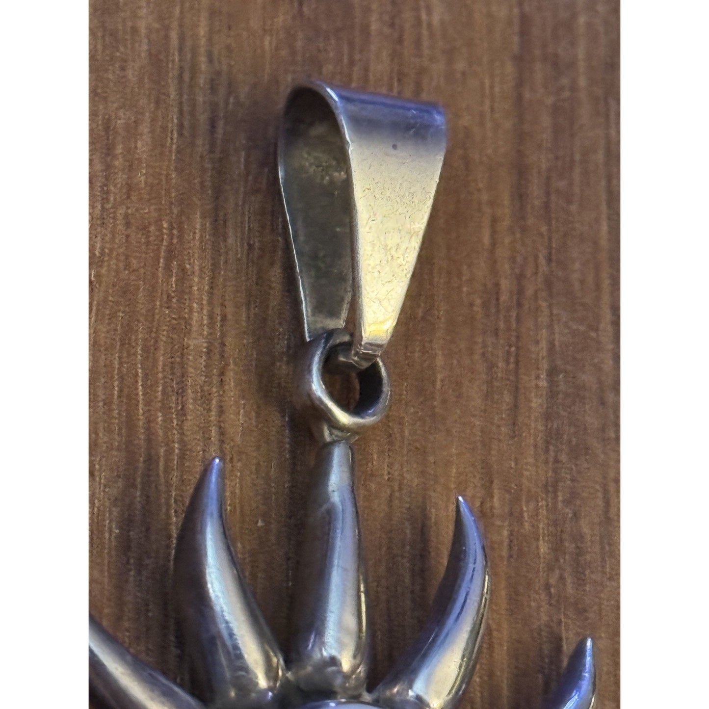 Vintage Large Sterling Silver Celestial Sunburst Pendant 3” White Cabochon 24.4g