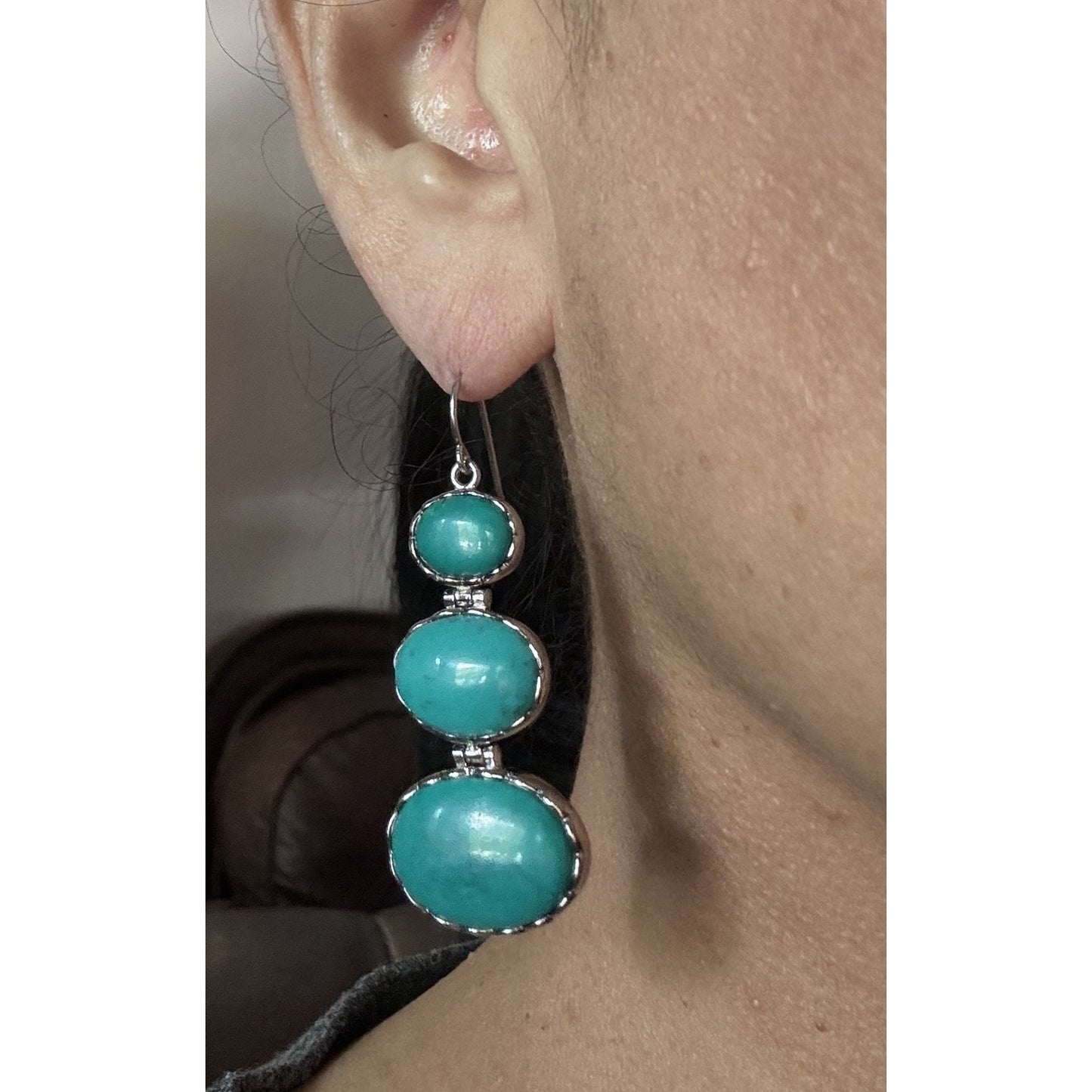 Sleeping Beauty Turquoise Sterling 925 Dangle Drop Earrings CN LUC Lucas Lameth