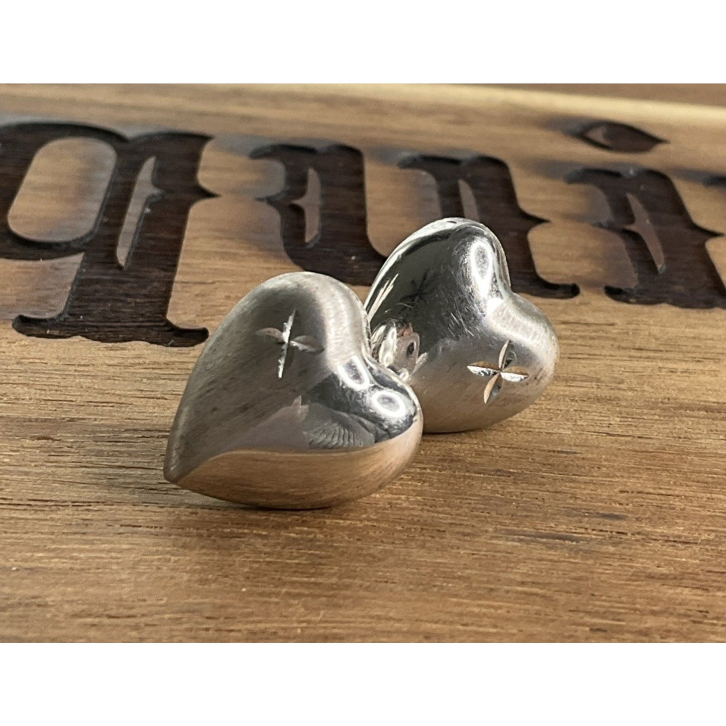Sterling Silver Puffy Heart Stud Earrings Polished Classic