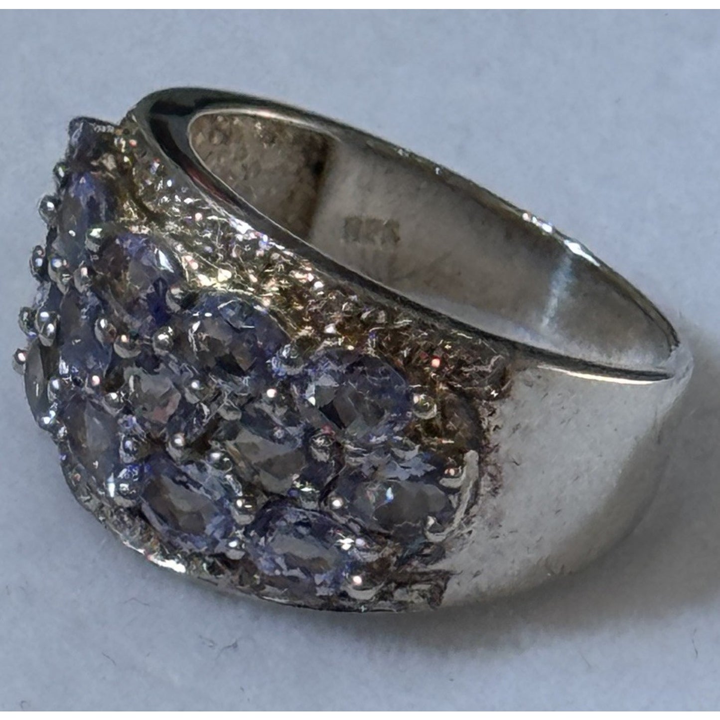 Vintage Tanzanite Cluster 925 Sterling Silver Ring Statement Band Size 7.5