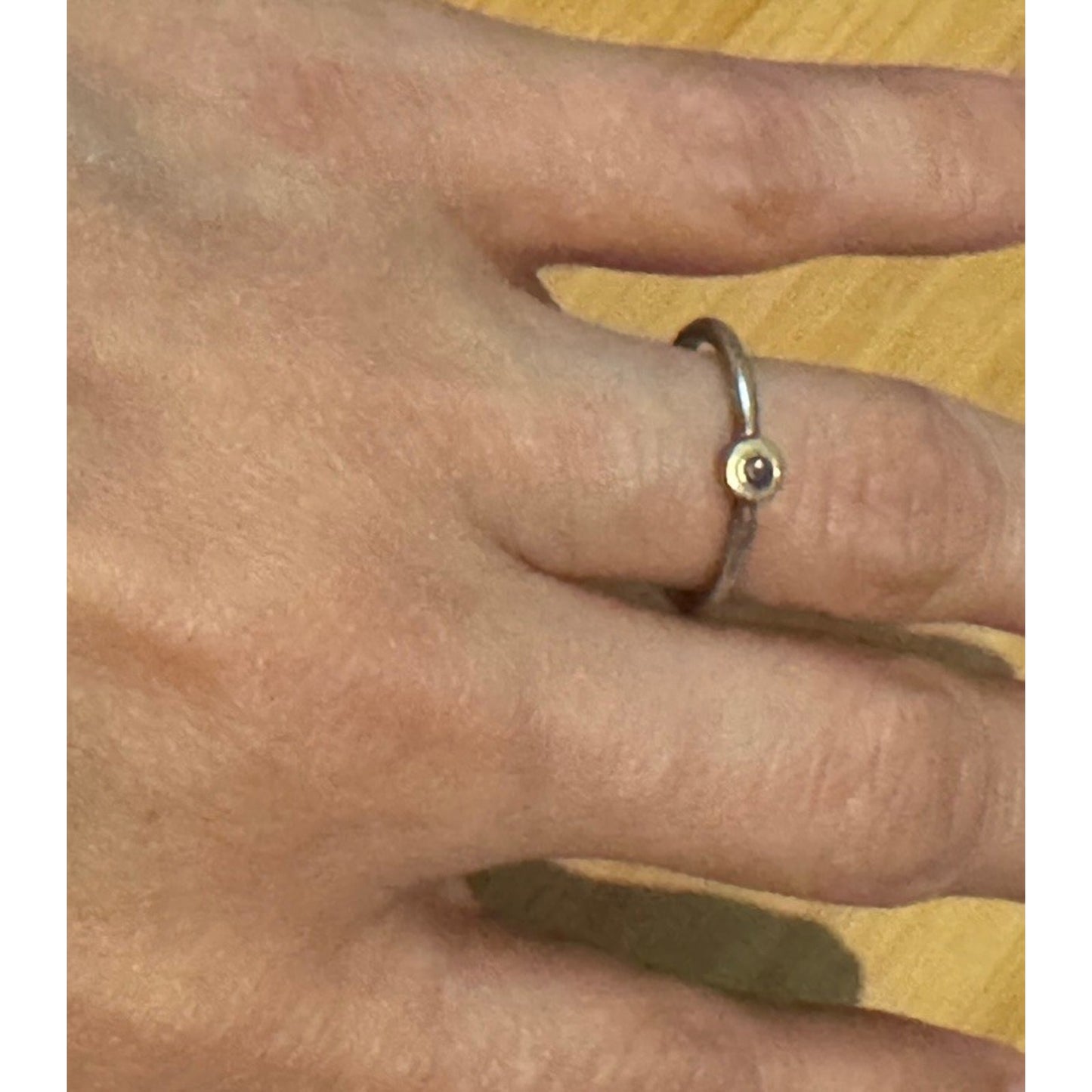 Sterling Silver And Gold Two Tone Amethyst Bezel Stacking Ring Size 6 Minimalist