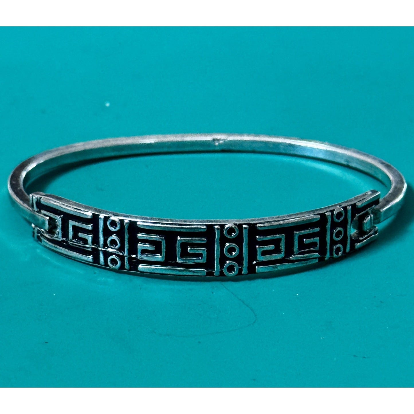 Vintage Mexico Sterling Silver Greek Key Hinged Bangle Bracelet 16g