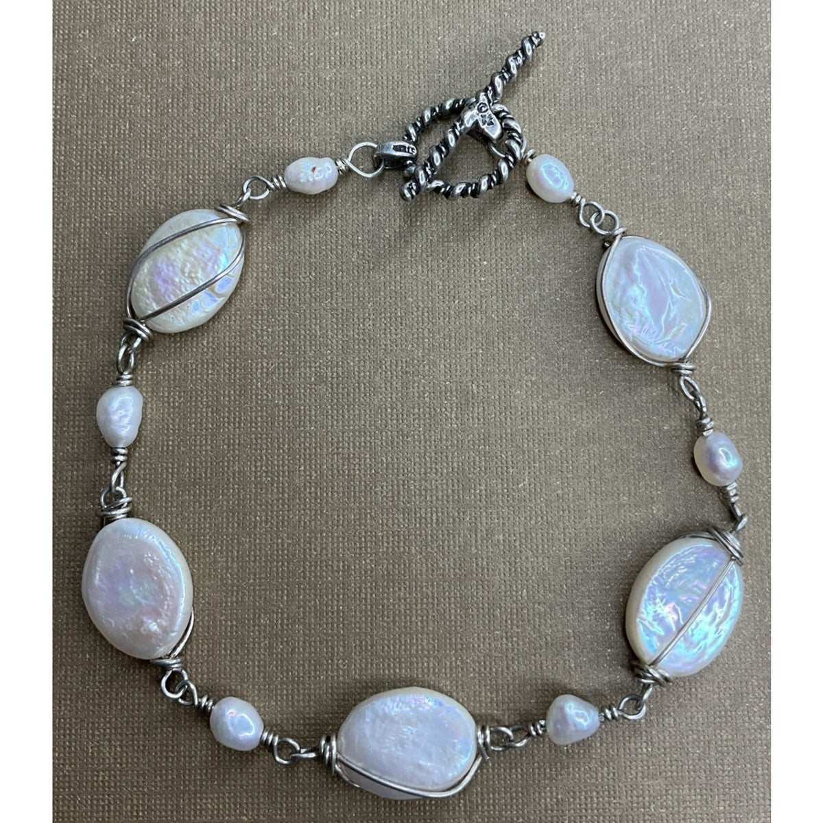 Sterling Silver Freshwater Coin Pearl Bracelet Baroque Pearls Toggle 7.5