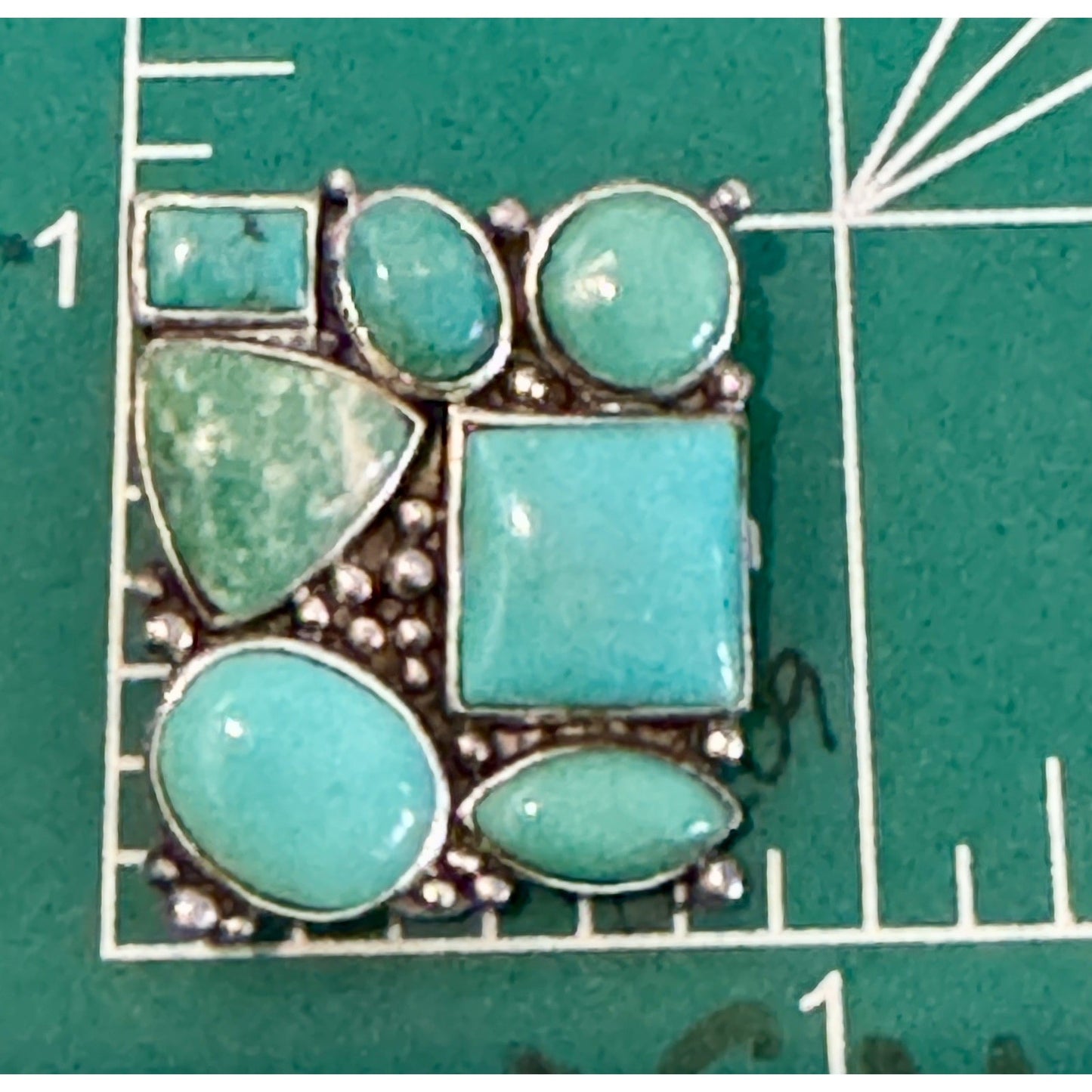 Vintage Sterling Silver Turquoise Clip On Earrings Mosaic Style Southwestern 13g