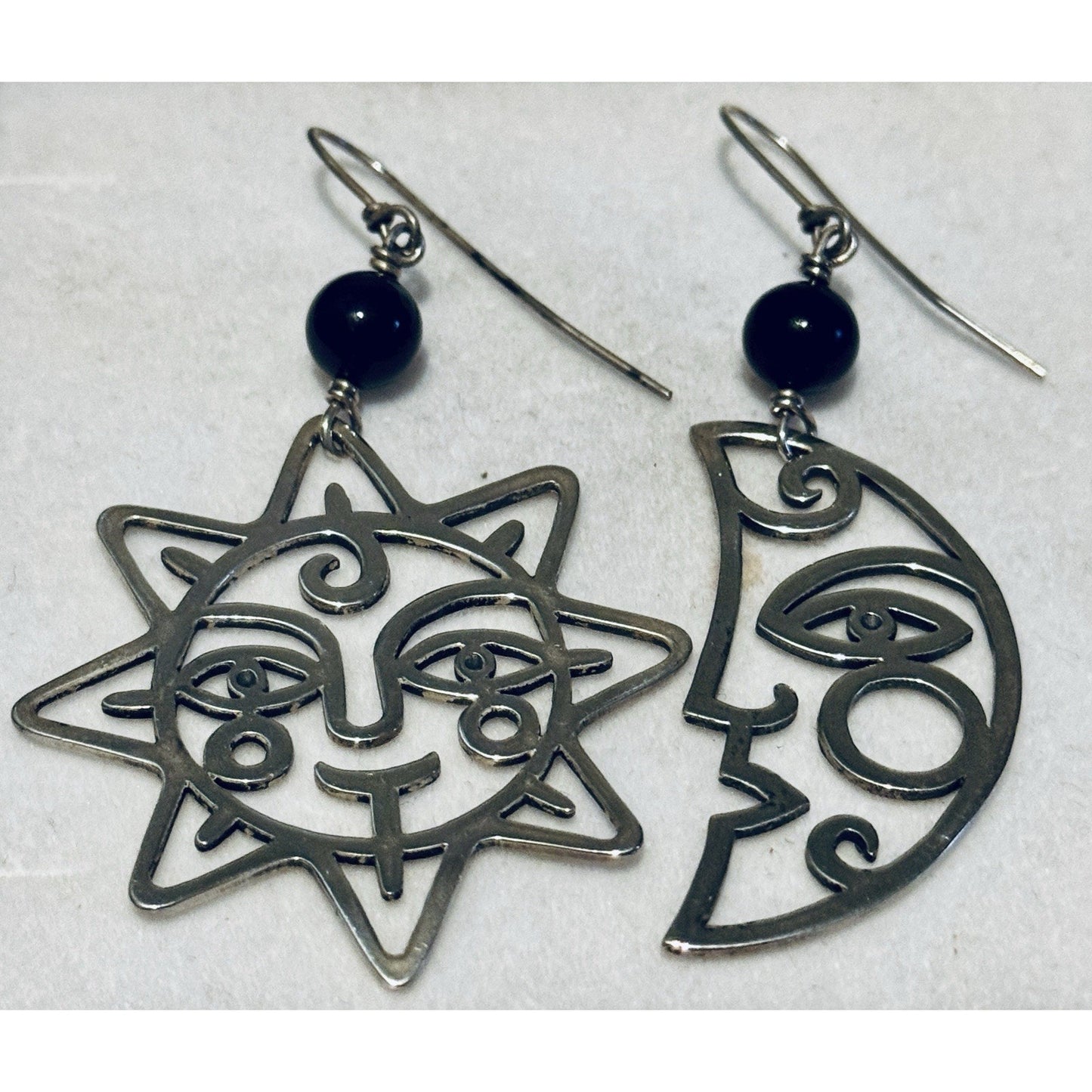 Retired RARE James Avery Sterling Celestial Sun & Moon Earrings Black Onyx 2.75”