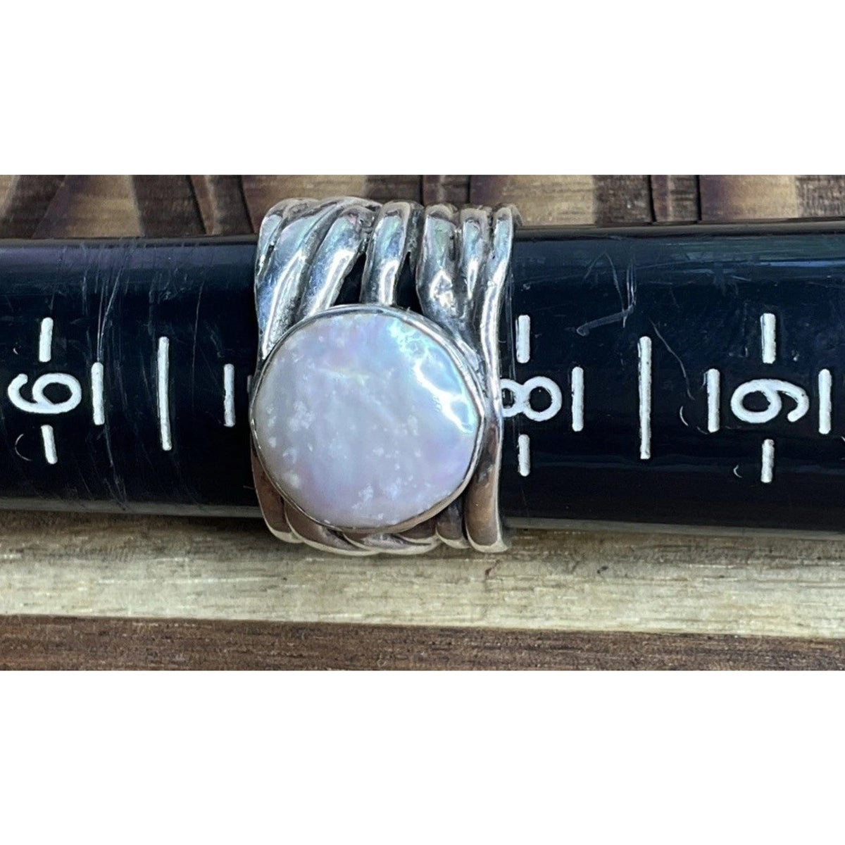 Retired Silpada Mermaid White Coin Pearl Sterling Silver Woven Band Ring Size 7