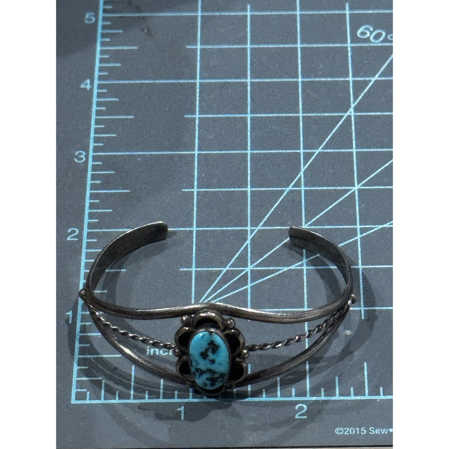 Vintage Navajo Native American RLG Sterling Silver Kingman Turquoise Cuff Bracel