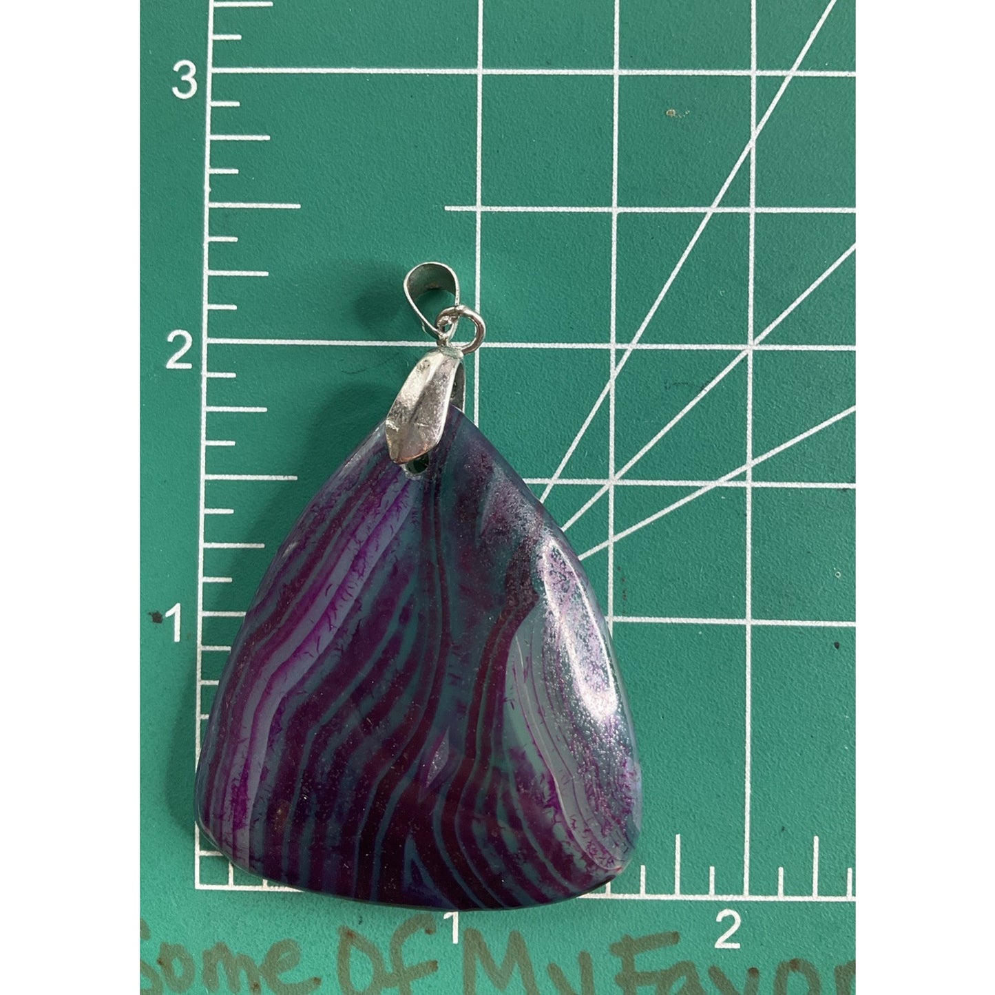 Large Banded Agate Pendant Purple Green Statement Stone Boho Freeform Pendant