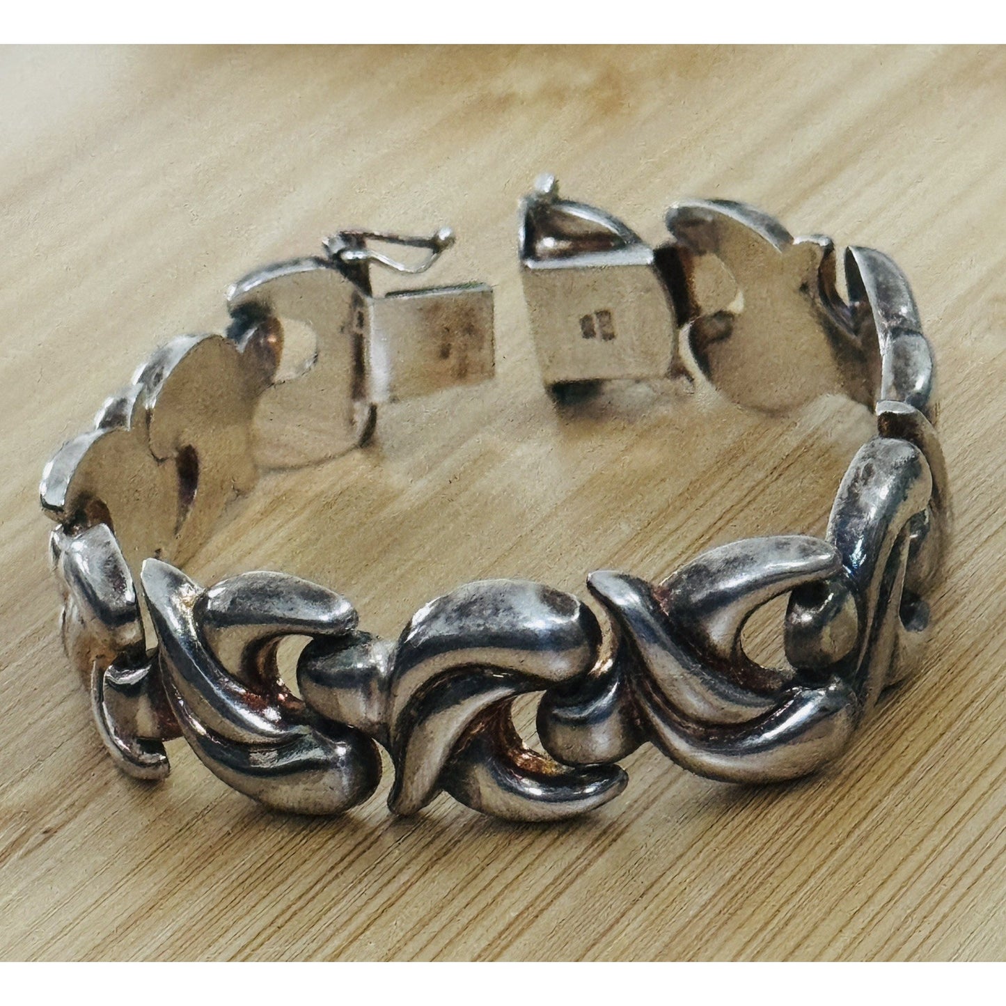 Vintage Milor Italy 925 Sterling Silver Fan Scroll Link Bracelet 7.5” 22g