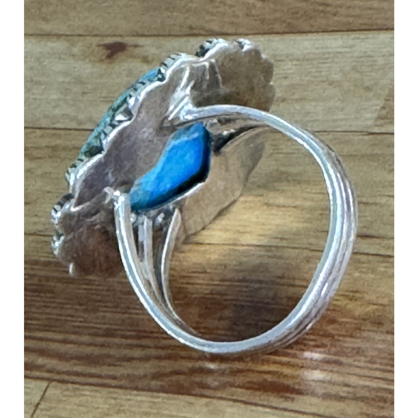Navajo Kingman Turquoise Heart Sterling Silver Vintage Native American Ring Sz 7