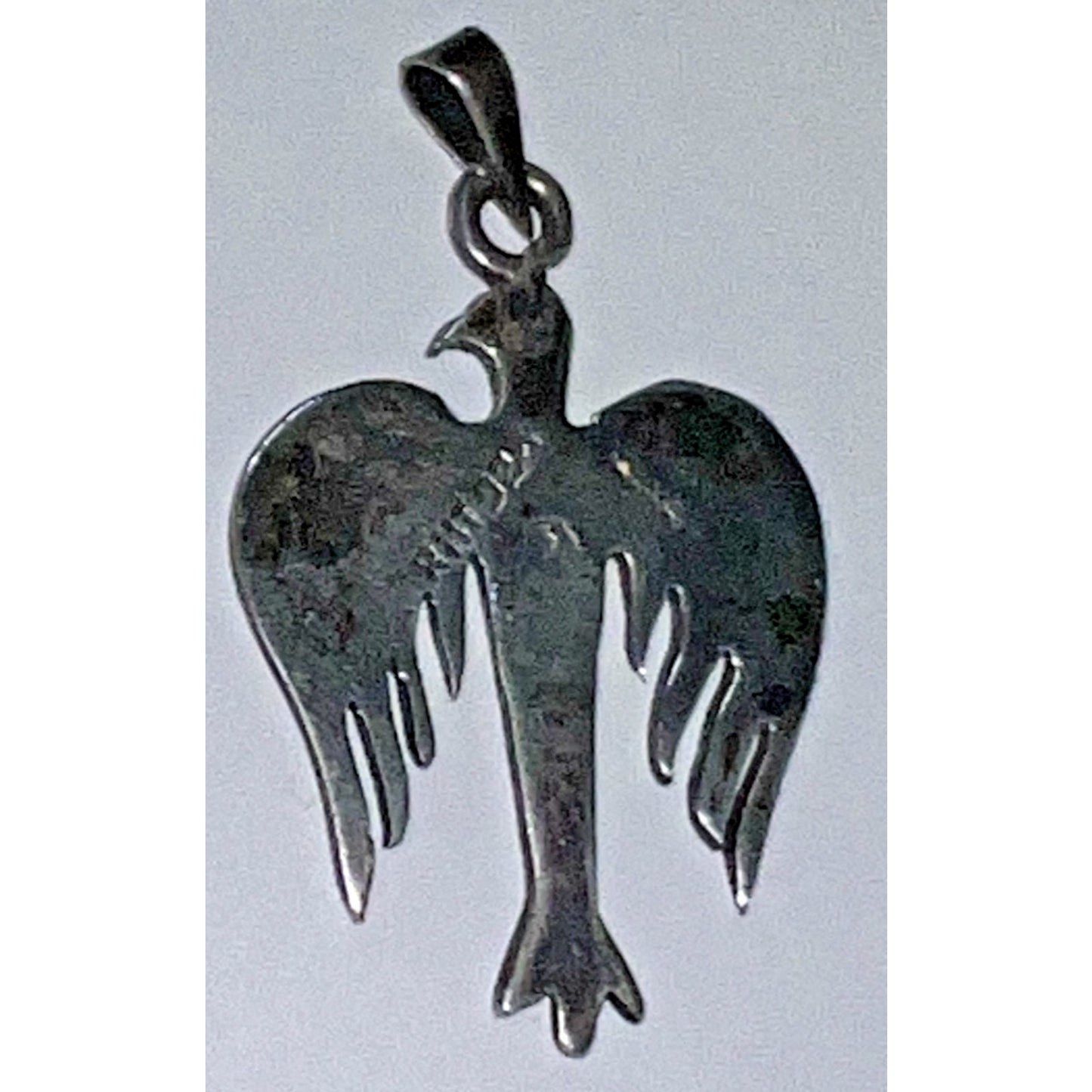 Vintage Sterling Silver Thunderbird Pendant Turquoise Chip Inlay ANT 925