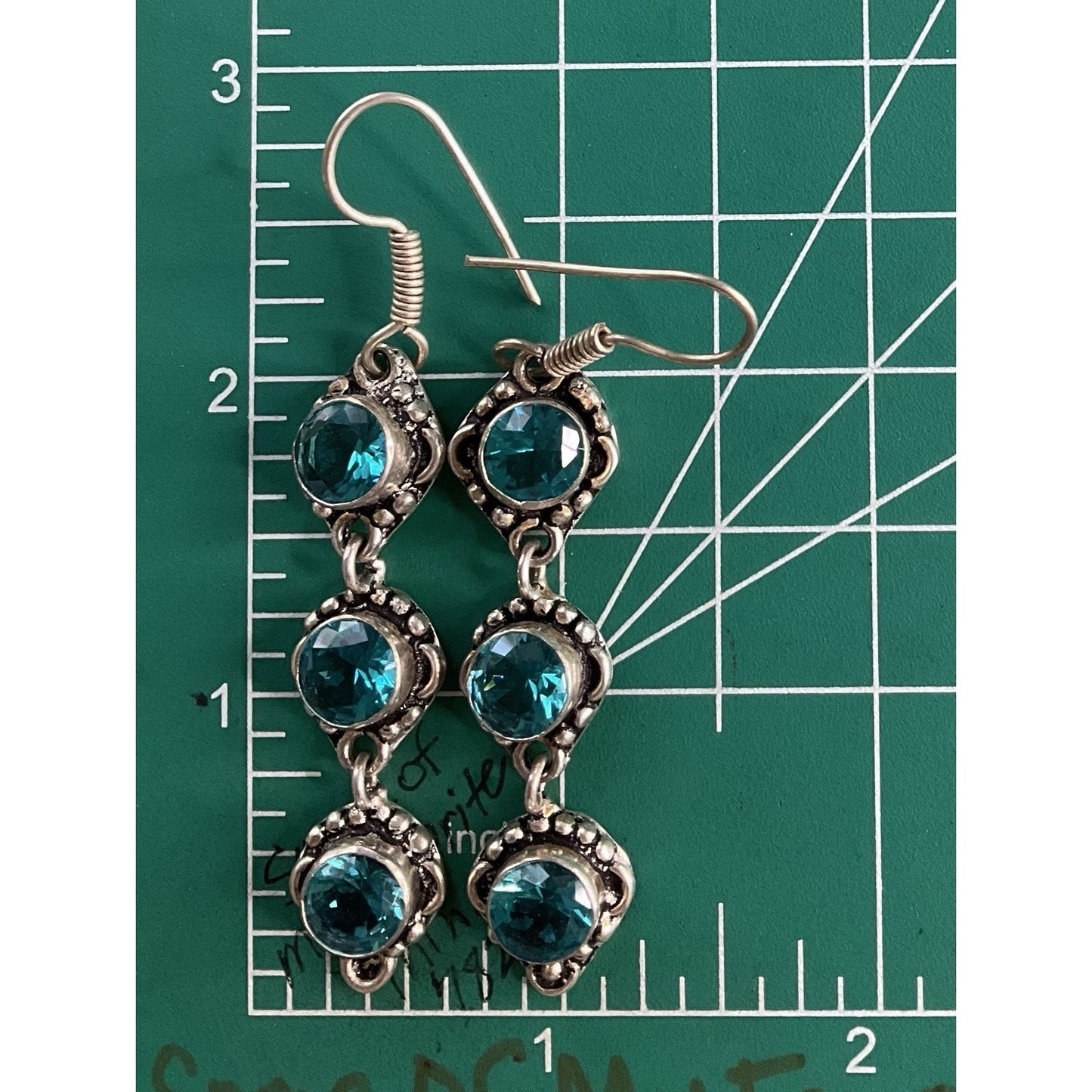Sterling Silver Blue Topaz Dangle Earrings Long Drop Vintage Style 925