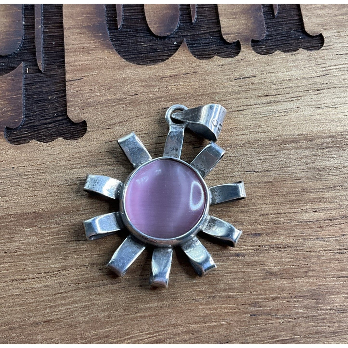 Sterling Silver Pink Cat’s Eye Sun Pendant