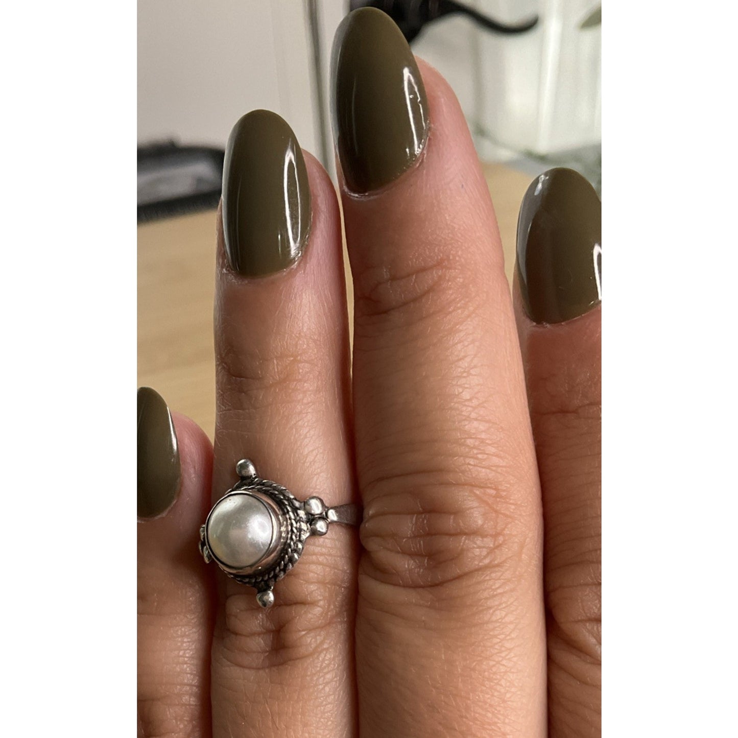 Vintage Sterling Silver Pearl Ring Size 6 Round White Pearl 925 Ring