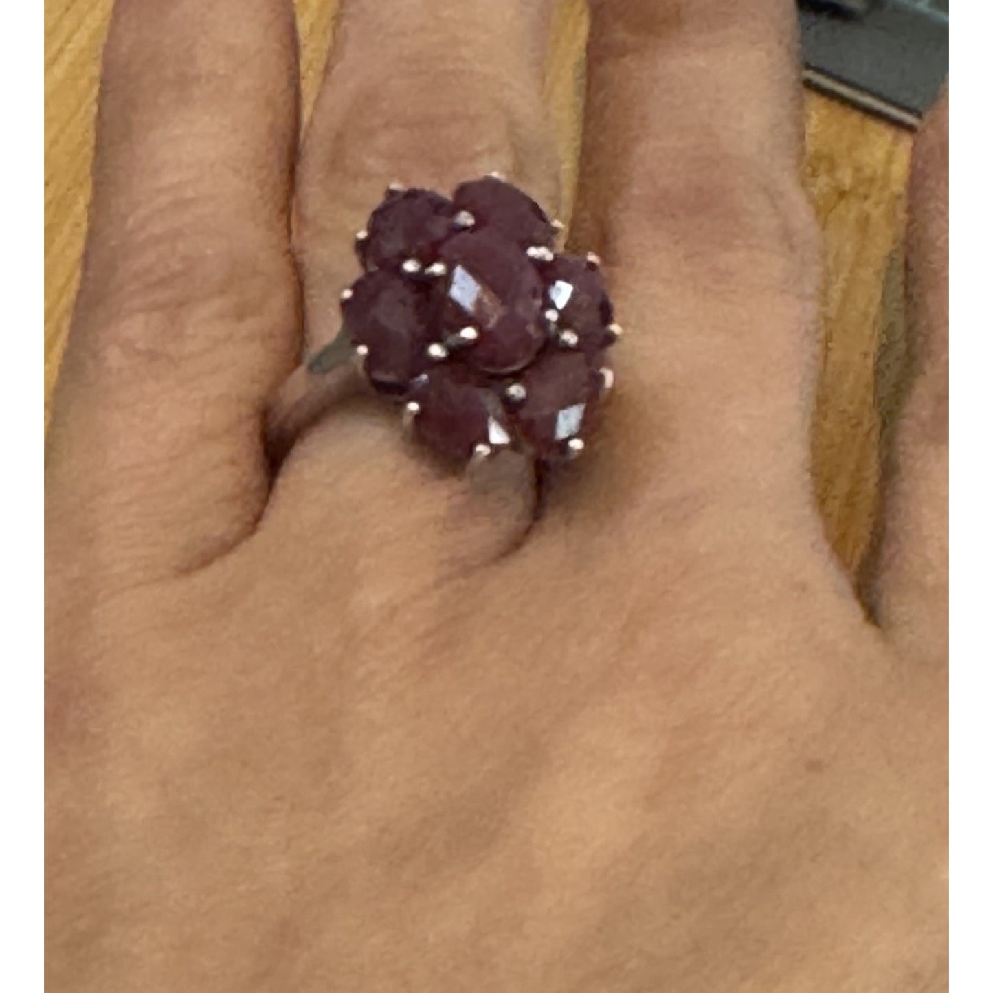 Vintage Ruby Flower Cluster Ring Estate Cocktail Ring Size 7 July Gemstone