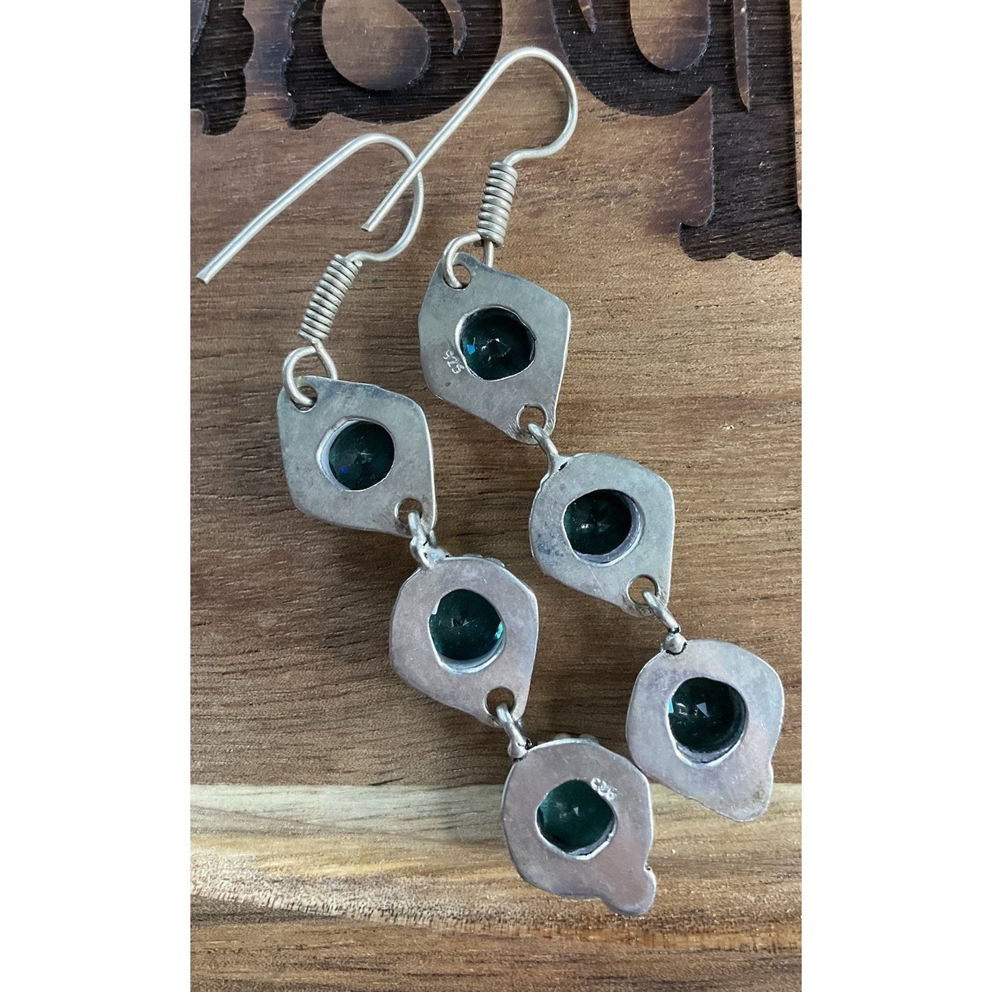 Sterling Silver Blue Topaz Dangle Earrings Long Drop Vintage Style 925