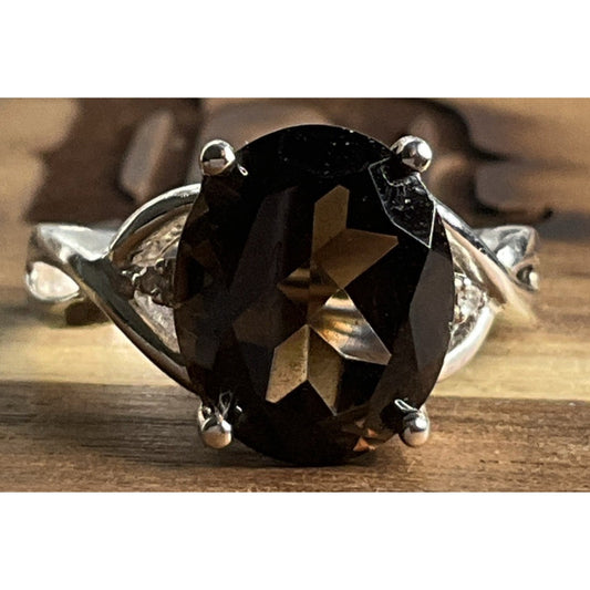 Vintage 925 Sterling Silver Smoky Quartz Statement Ring Size 7