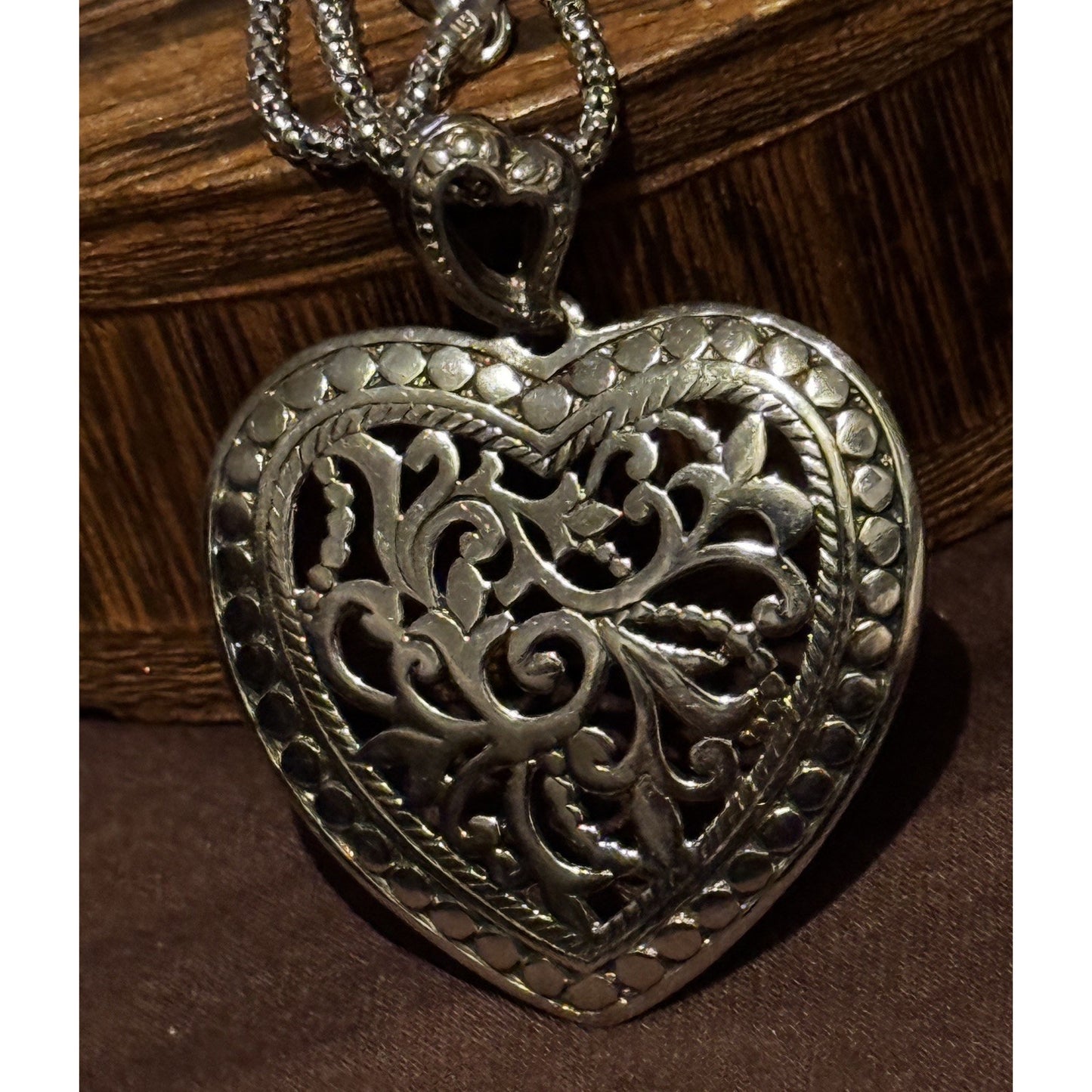 Vintage ATI Italy 925 Sterling Silver Filigree Heart Necklace 17” 10g