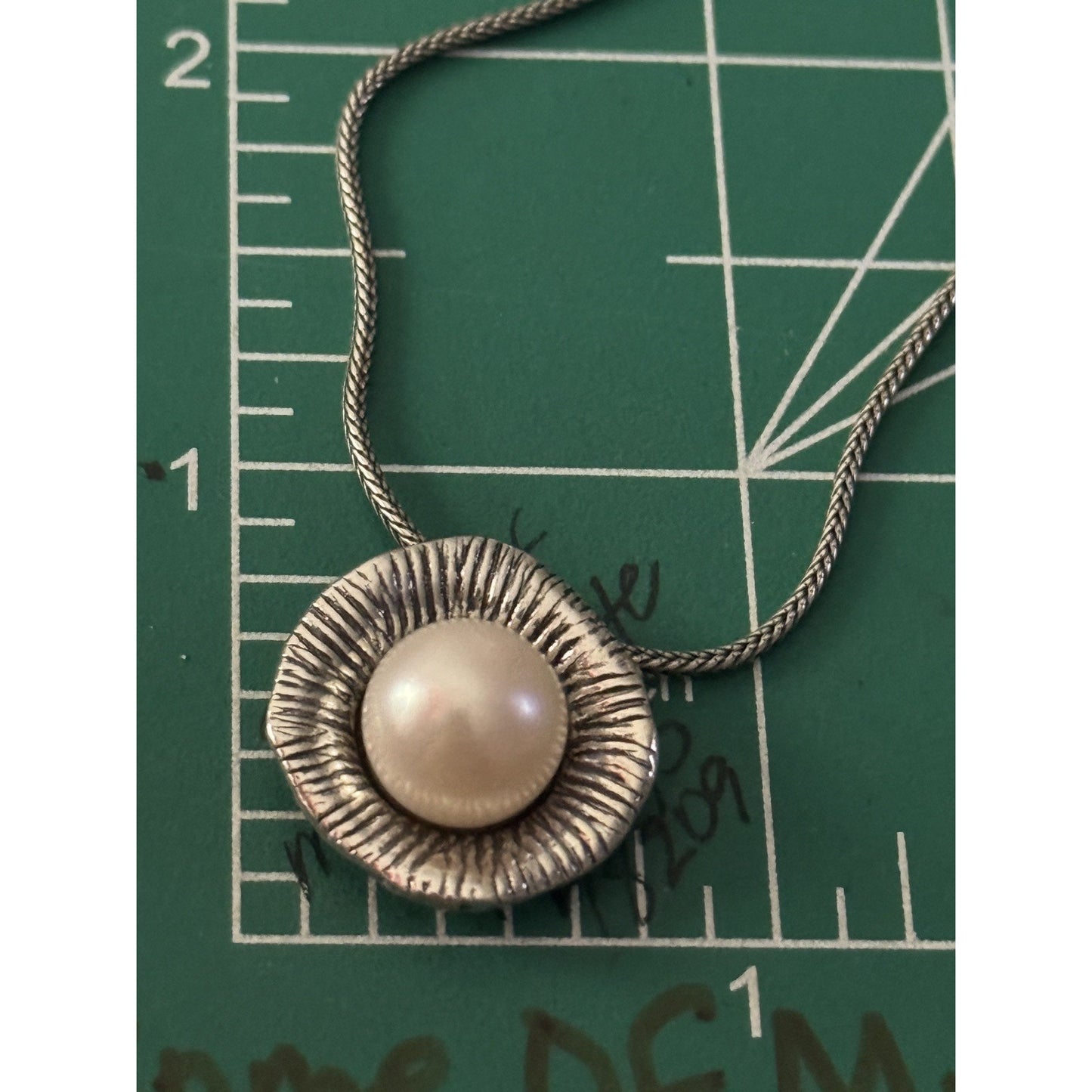 VINTAGE STERLING SILVER PEARL FLOWER PENDANT NECKLACE