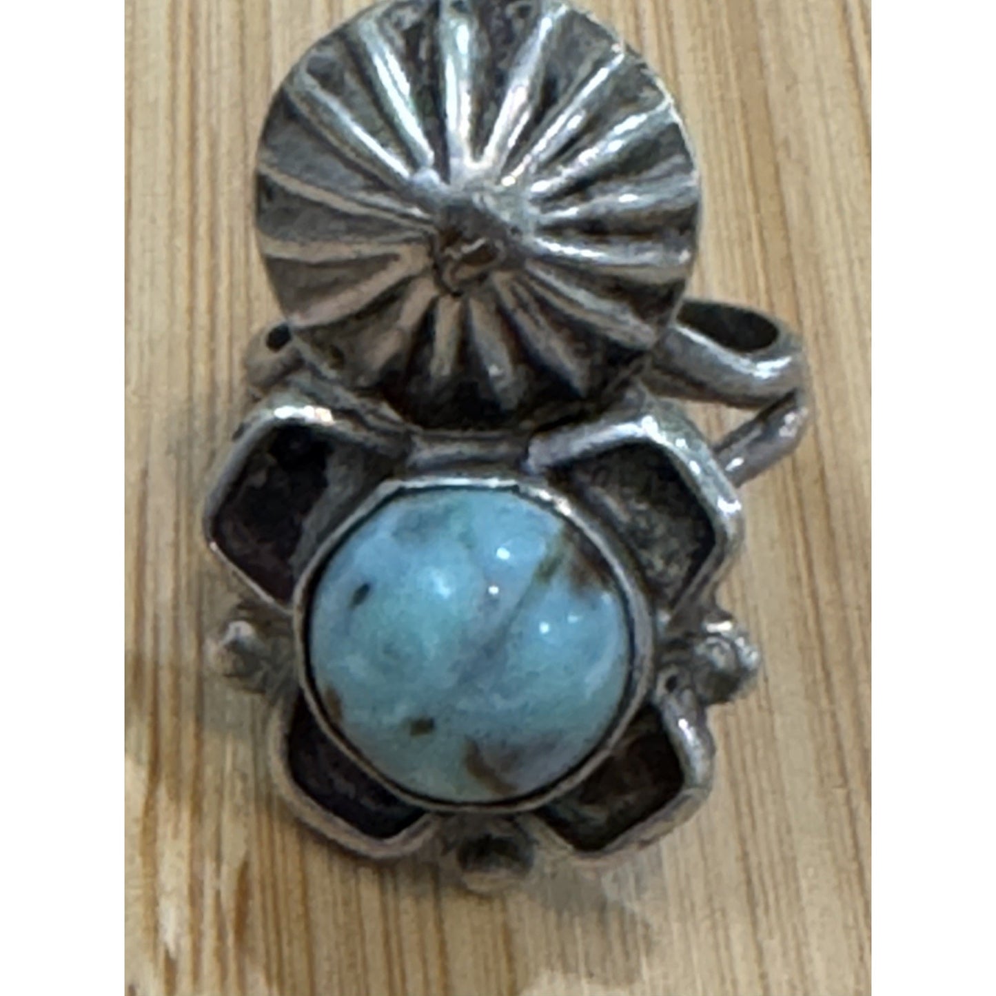 Vintage 925 Sterling Silver Turquoise Concho Flower Ring Southwestern Size 8