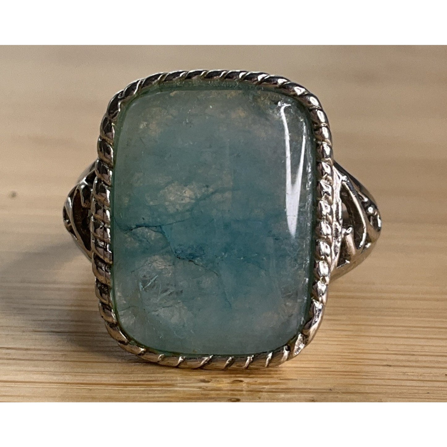 Vintage Leg Aquamarine Cabochon Sterling Silver Cocktail Statement Ring Sz 10.25