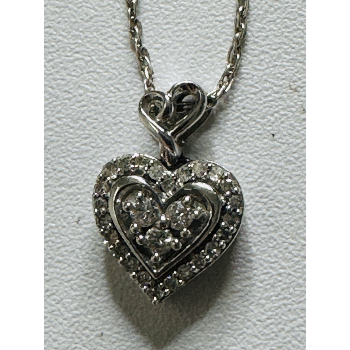 Genuine Diamond 1/10 ctw Double Heart Halo Pendant 925 Sterling w/ 18” Necklace