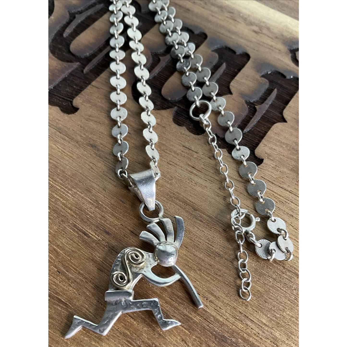 Vintage 14K Gold & Sterling Silver Kokopelli Pendant Necklace 20” Southwestern