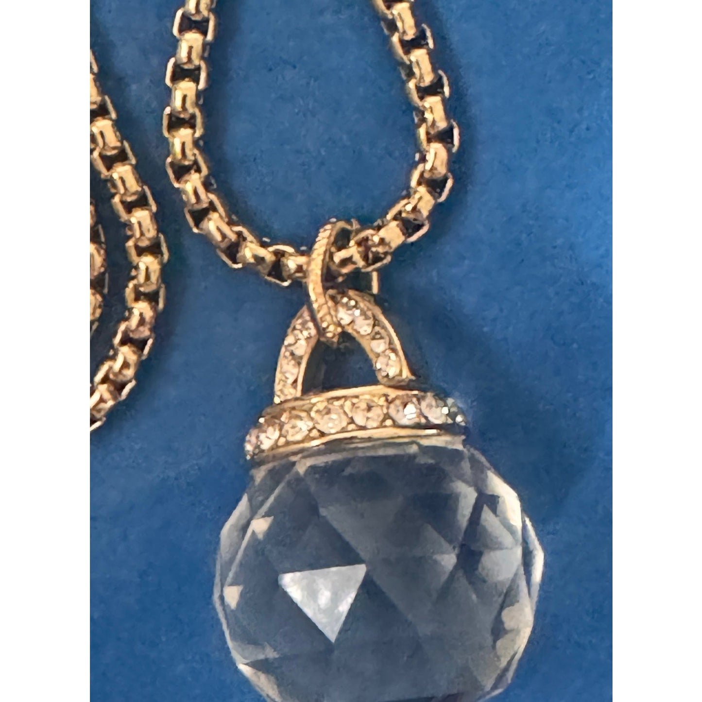 OPC Gold Tone Faceted Crystal Orb Pendant Necklace Long 32” Statement 111g